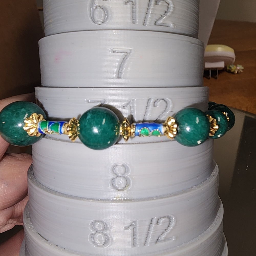 Nephrite and Cloisonne Goldtone Beaded Bracelet - Picture 2 of 11